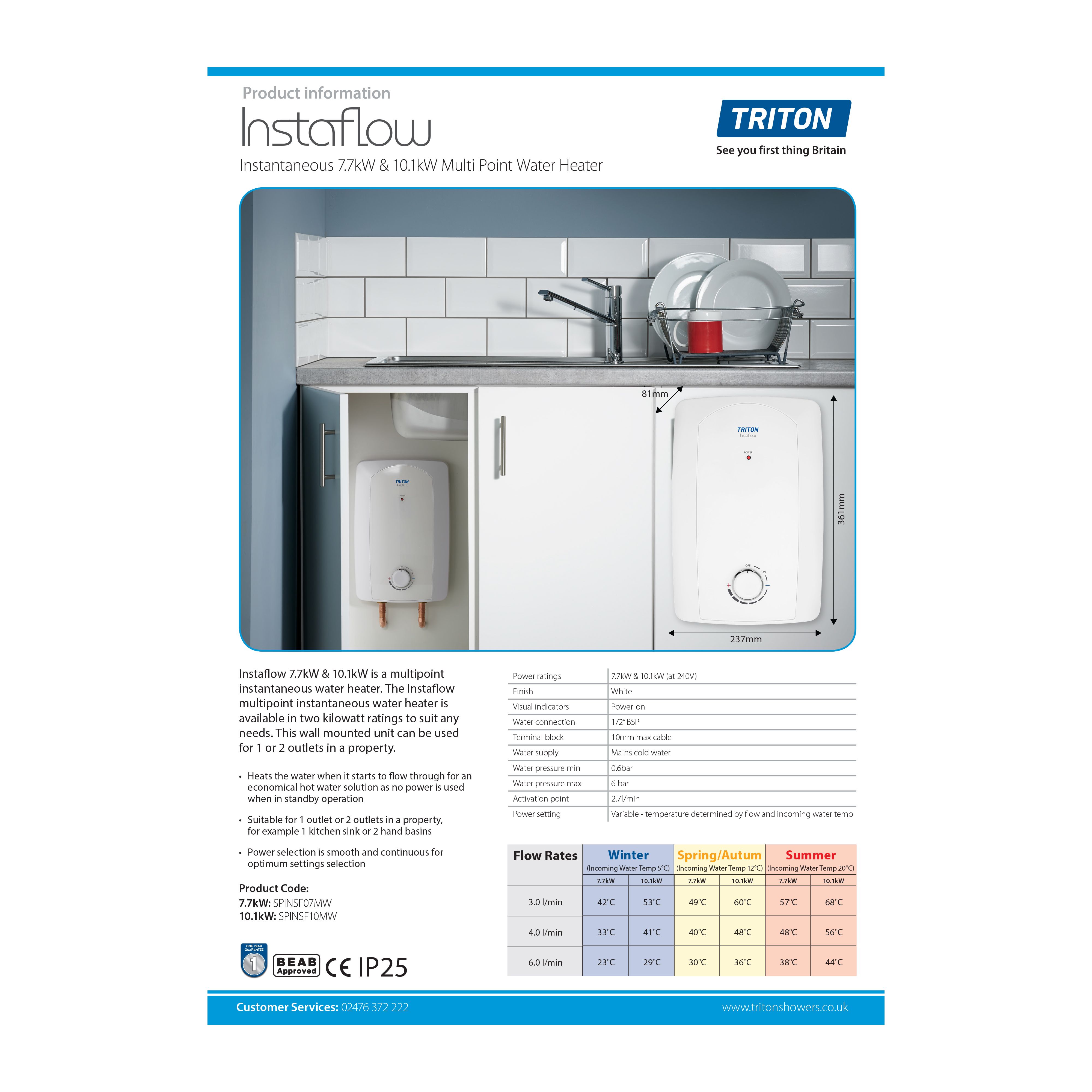Triton Instaflow Multi-Point Undersink Water Heater 10.1kW - 6