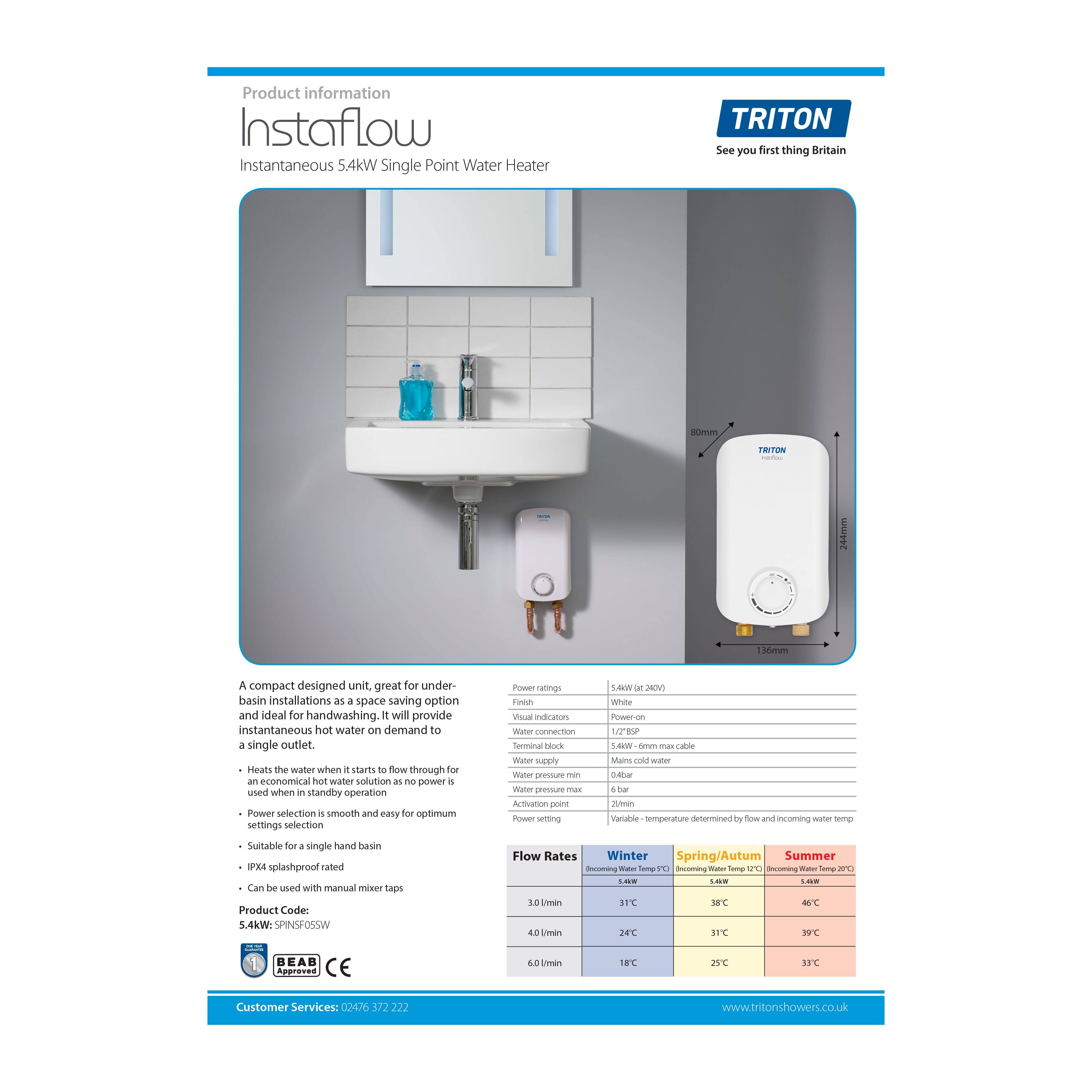 Triton Instaflow Multi-Point Undersink Water Heater 10.1kW - 7