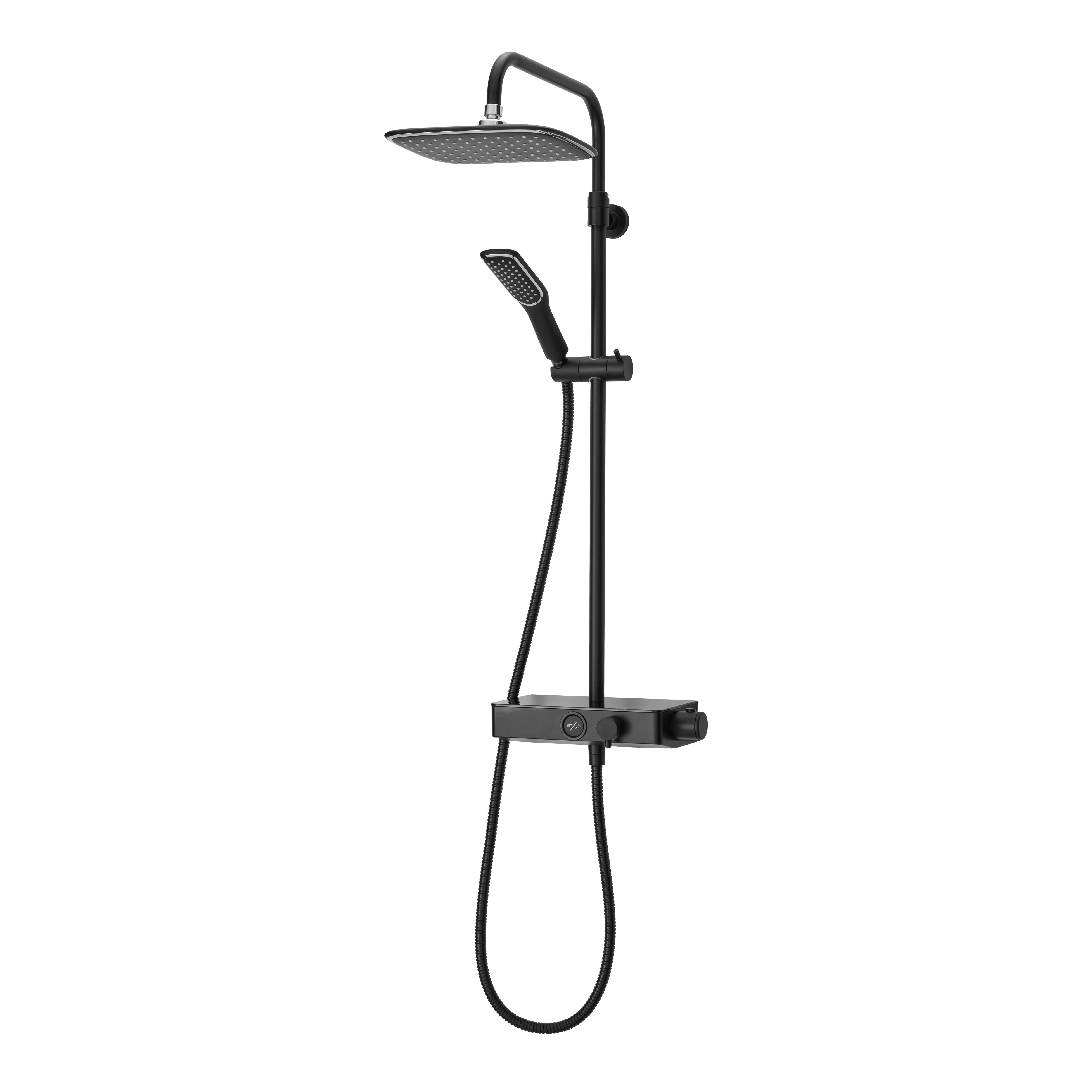Triton Matt Black Brushed steel effect Rear fed Thermostatic Mixer Shower with 2 Shower heads