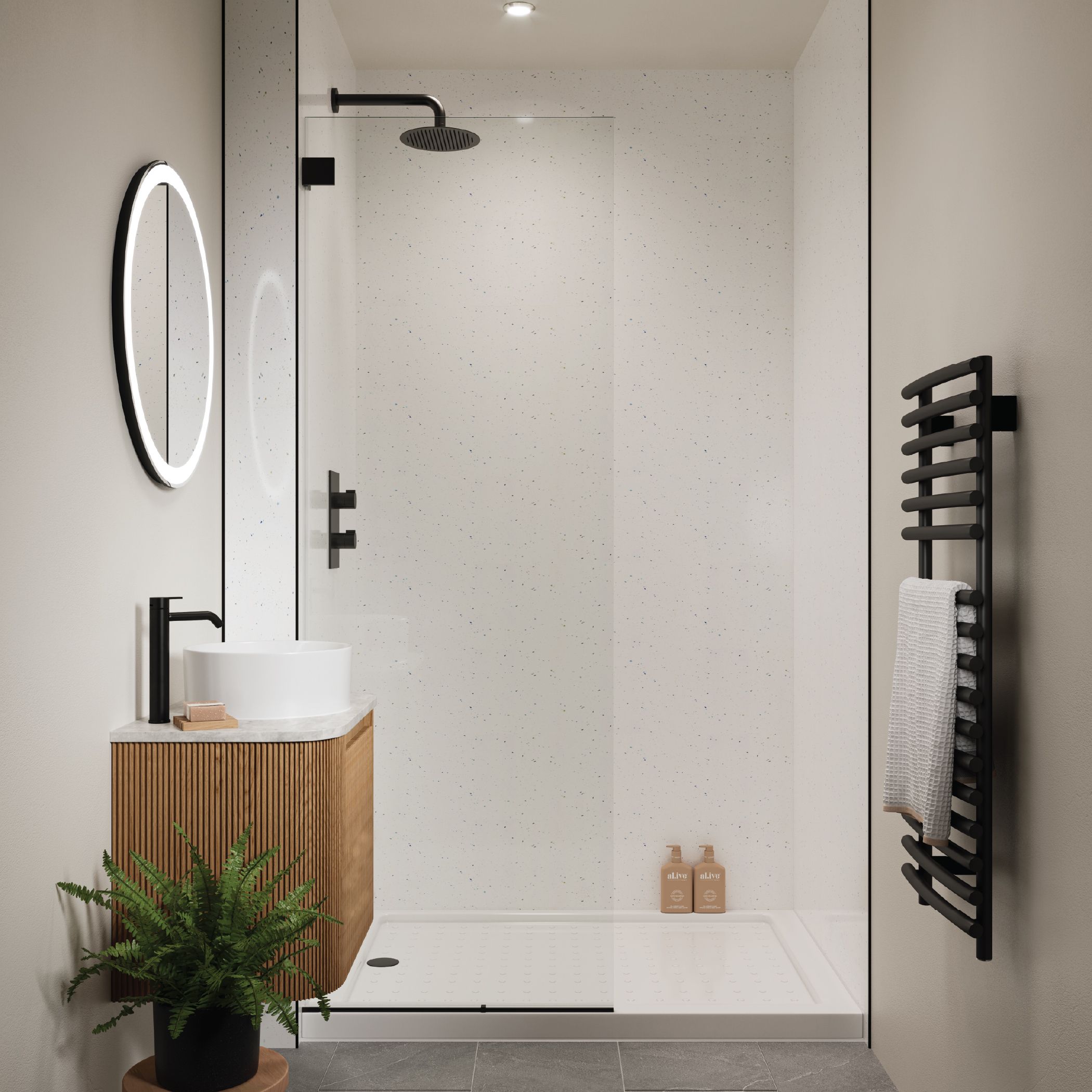 Triton MDF Bathroom & wet room Decorative panel (H)2400mm (W)1200mm - Gloss White silk Sparkle