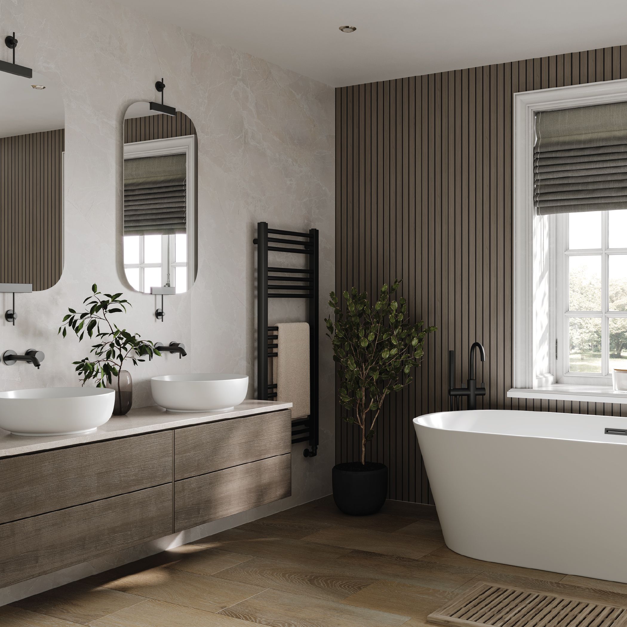 Triton MDF Tongue & groove Bathroom & wet room Decorative panel (H)2400mm (W)1200mm - Matt Breccia stone