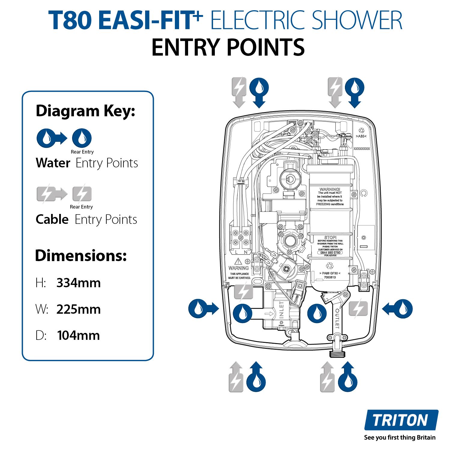 Triton T80 Easi-Fit+ DuElec Gloss Chrome effect Electric mixer Shower, 10.5kW