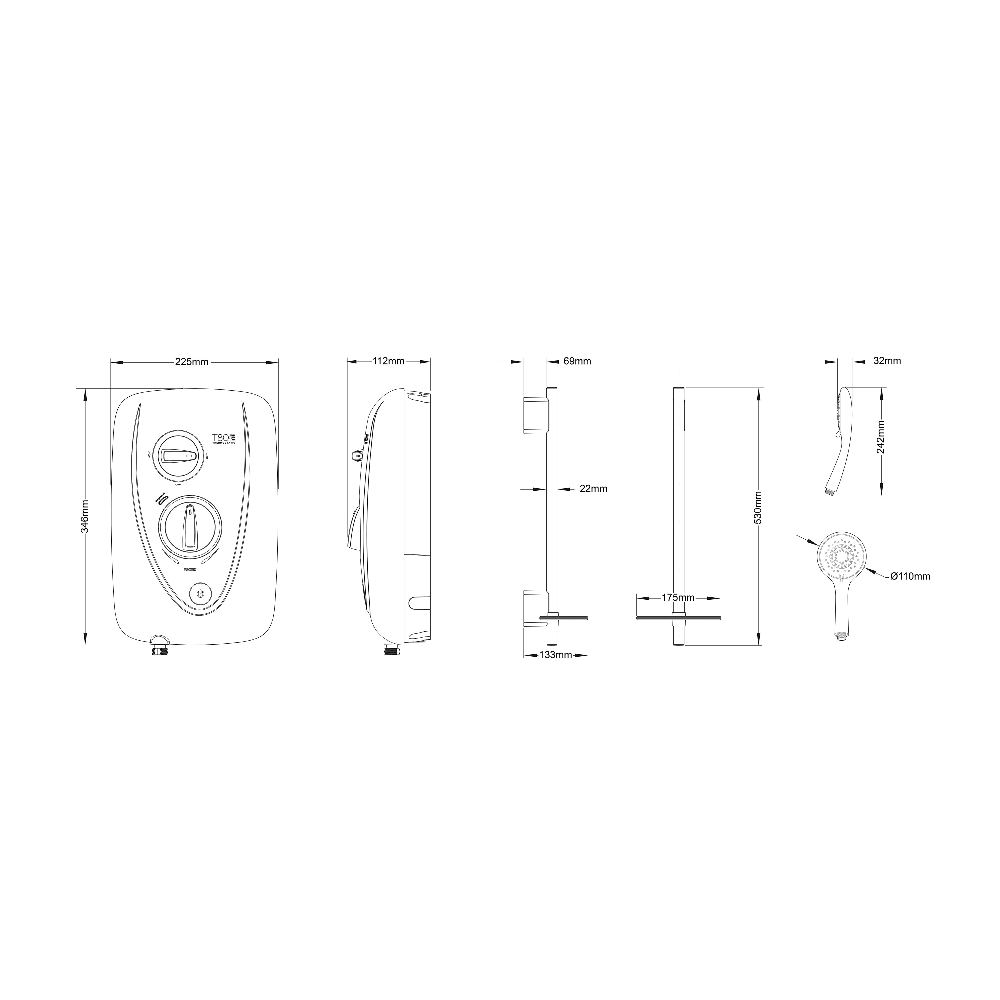 Triton T80 Easi-Fit Plus Gloss White Chrome effect Manual Electric Shower, 9.5kW