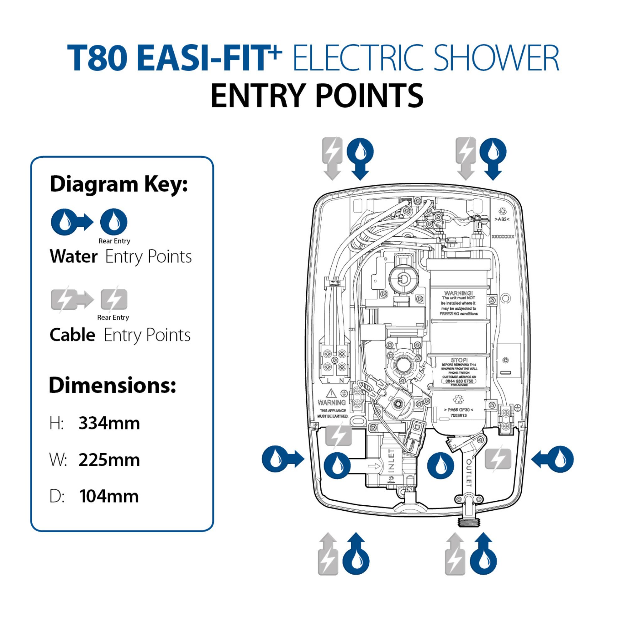 Triton T80 Easi-Fit+ White Manual Electric Shower, 10.5kW
