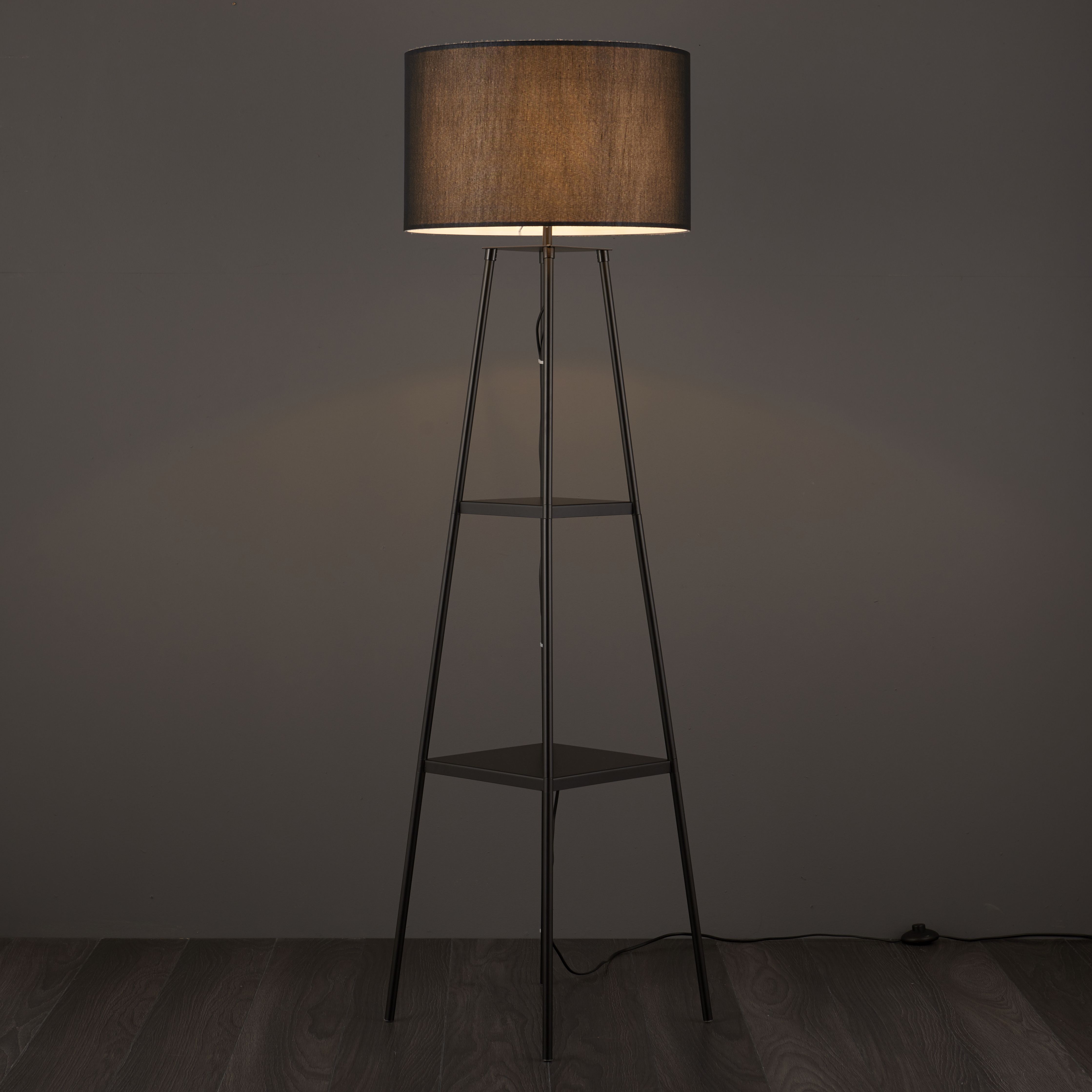 Shelved tripod store floor lamp