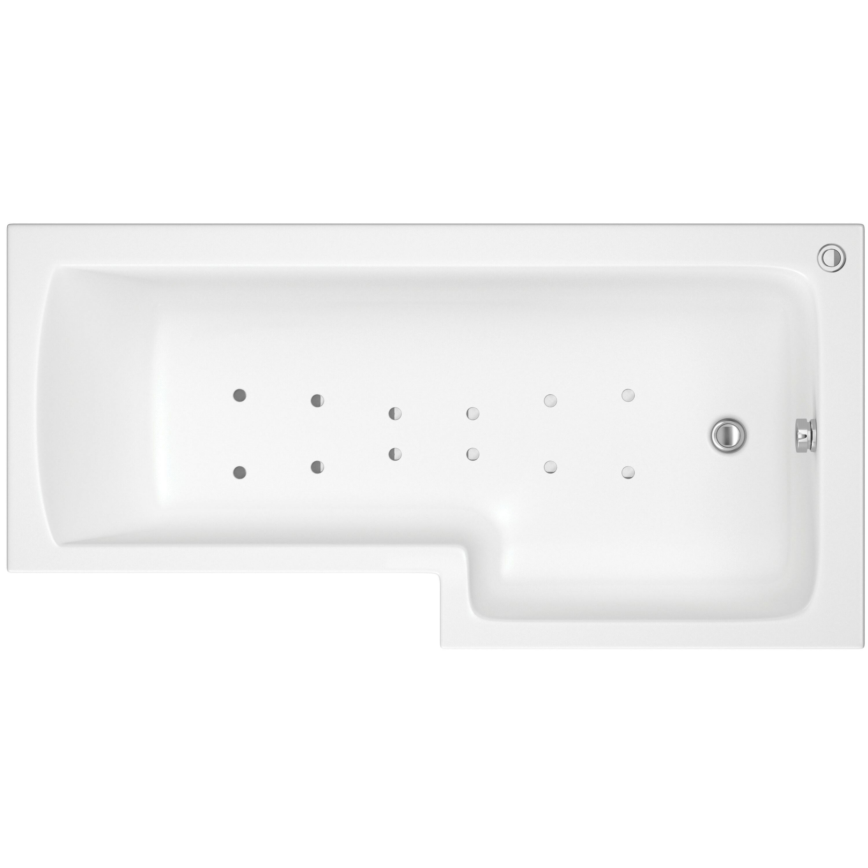 Trojan Baths Solarna White L-shaped Left-handed Single ended Bath, panel & screen set with 12 jets (L)1700mm