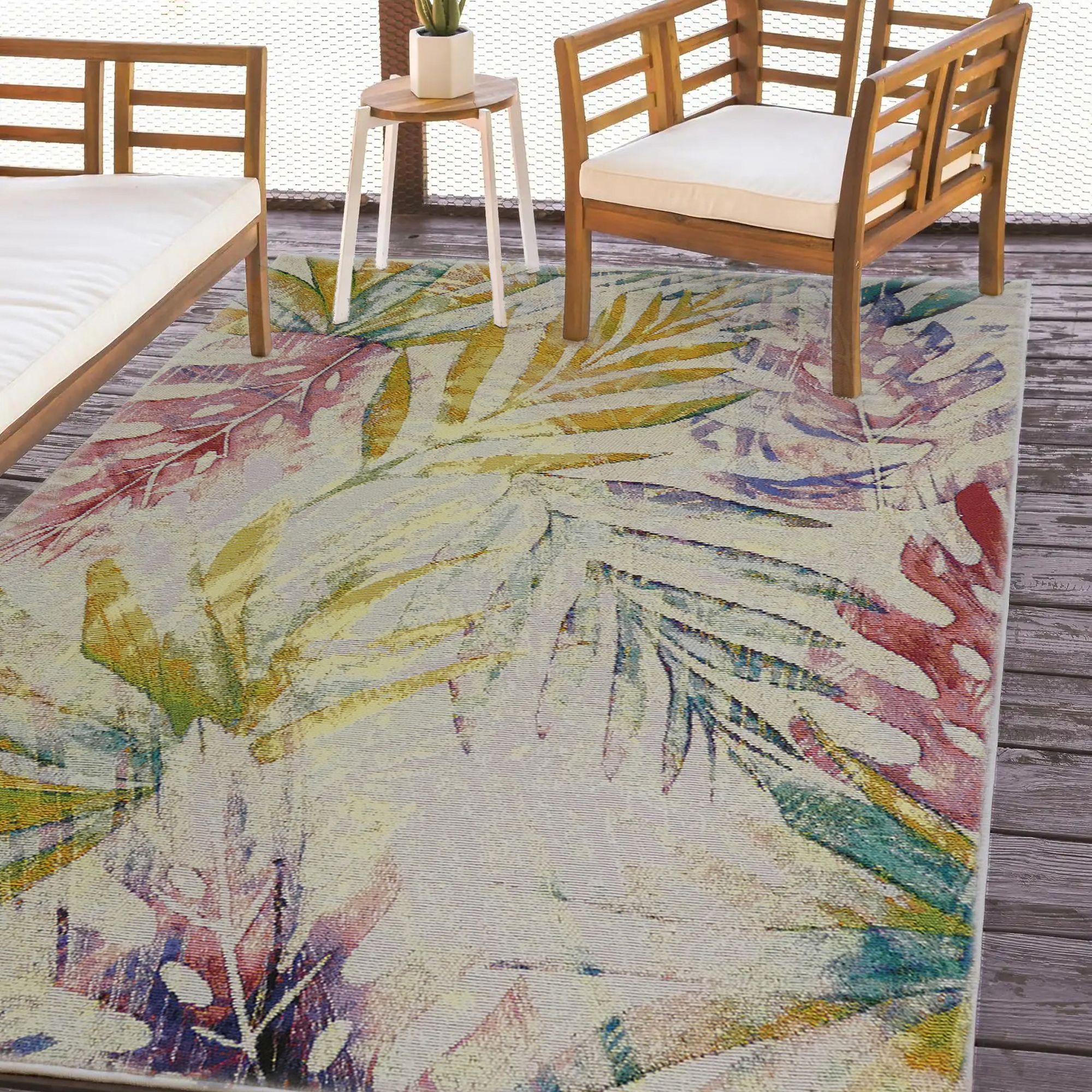 Tropicana Multicolour Leaf Large Indoor & outdoor Rug, (L)235cm x (W ...