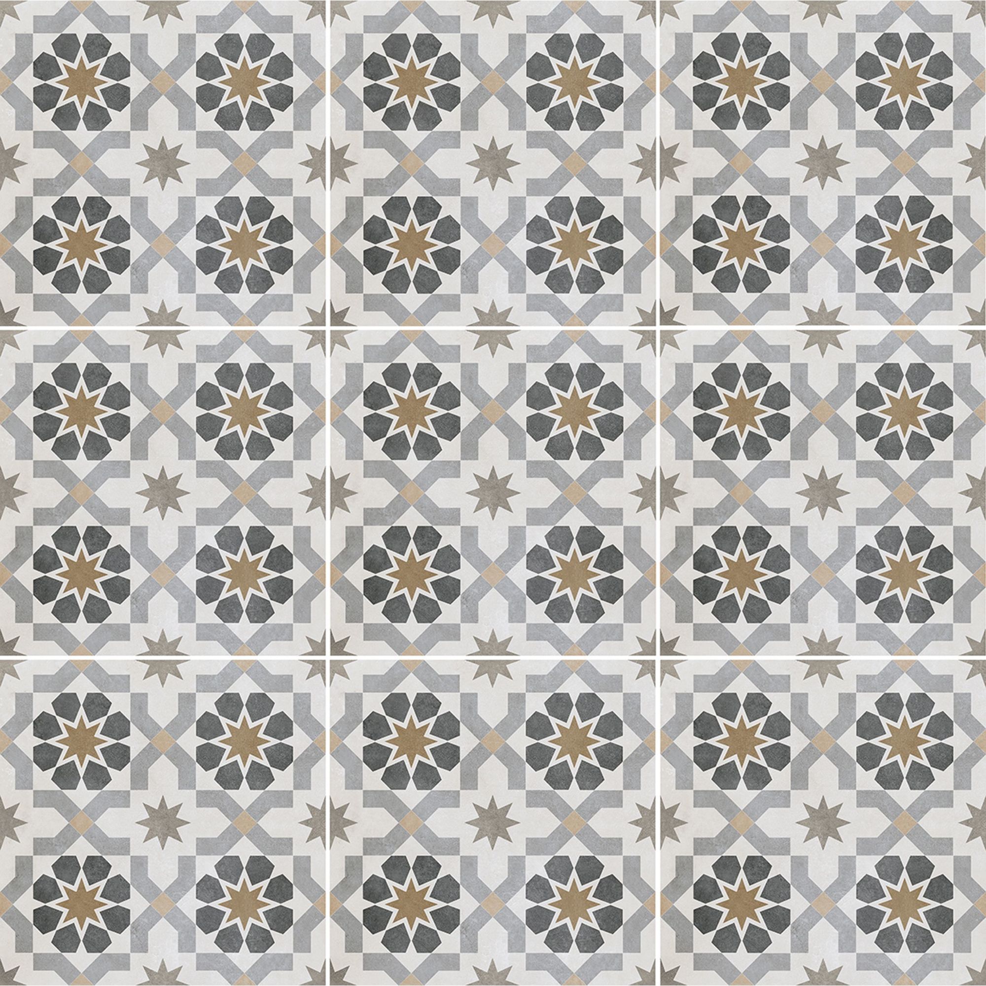 Troy Agran Multi Matt Patterned Porcelain Indoor Wall & floor Tile, Pack of 9, (L)330mm (W)330mm