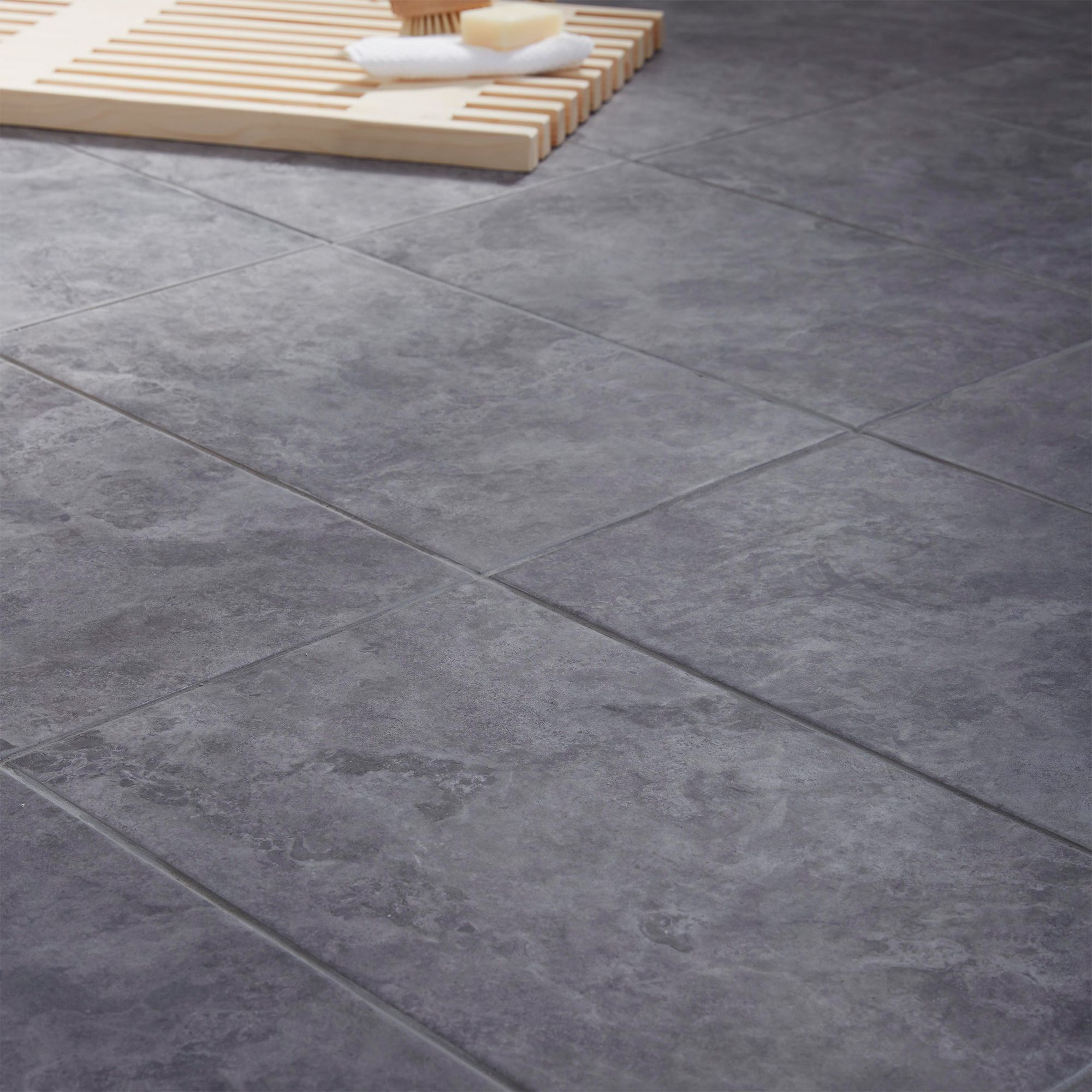 Troy Oscano Anthracite Matt Stone effect Textured Ceramic Indoor Wall & floor Tile, Pack of 6, (L)300mm (W)600mm