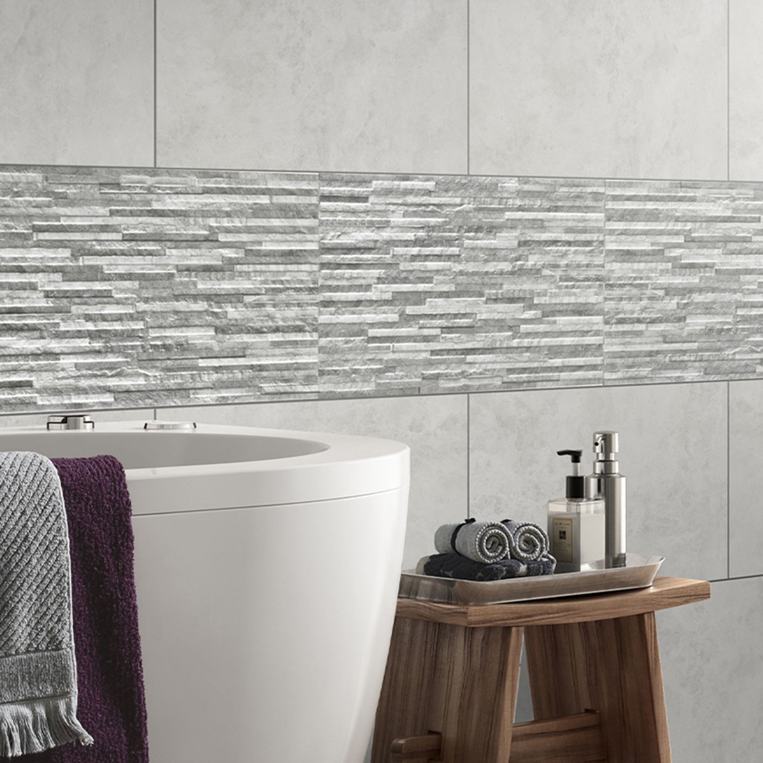 Troy Oscano Grey mix Matt Splitface Stone effect Textured Ceramic Indoor Wall Tile, Pack of 6, (L)300mm (W)600mm