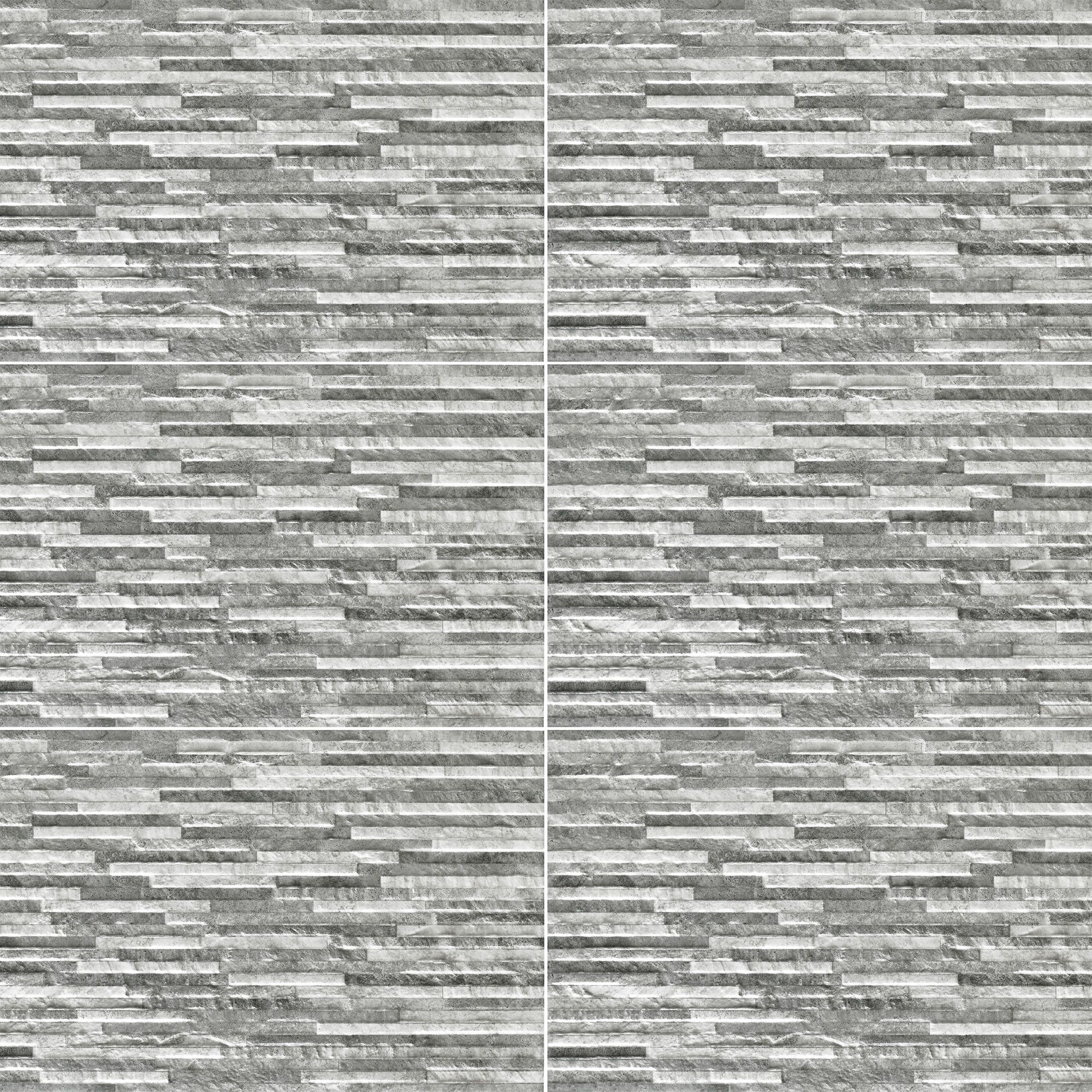 Troy Oscano Grey mix Matt Splitface Stone effect Textured Ceramic Indoor Wall Tile, Pack of 6, (L)300mm (W)600mm