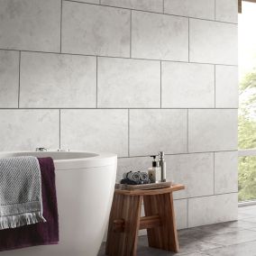 Troy Oscano Light grey Matt Stone effect Ceramic Indoor Wall & floor Tile, Pack of 6, (L)300mm (W)600mm