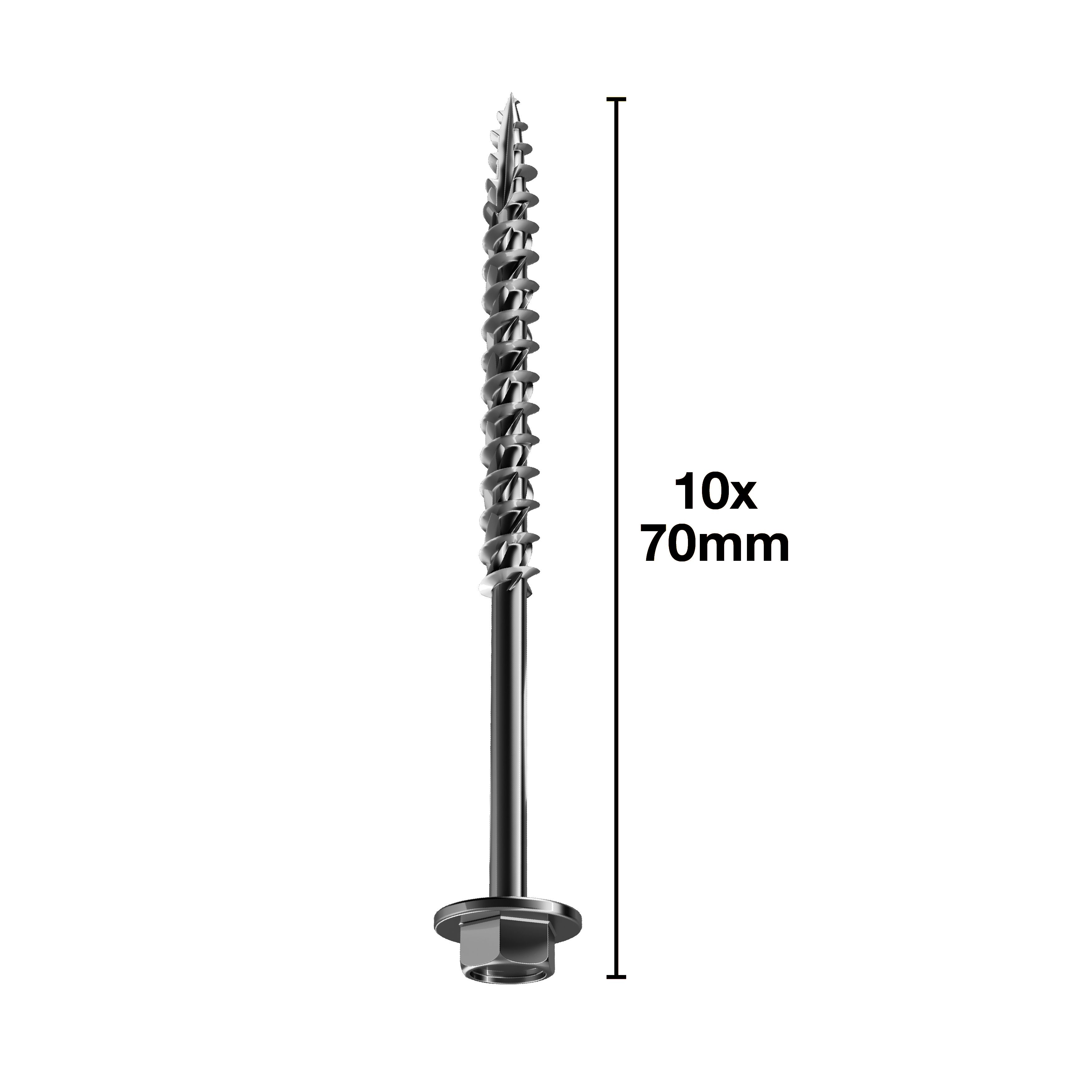 Turbo Coach Hex Zinc-plated Carbon steel Coach screw (Dia)10mm (L)70mm, Pack of 50