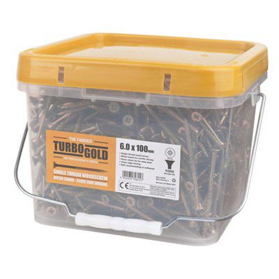 Turbo Gold Double-countersunk Yellow-passivated Carbon steel Screw (Dia)6mm (L)100mm, Pack