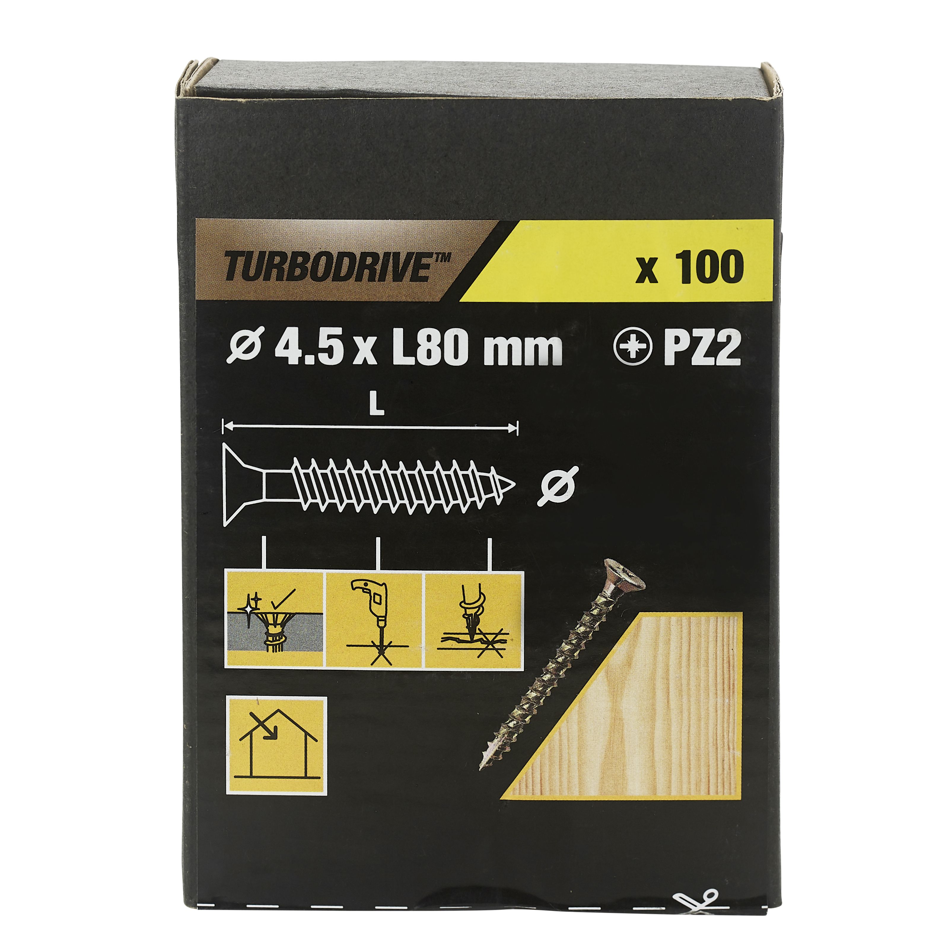 TurboDrive Double self-countersunk Yellow-passivated Steel Screw (Dia)4.5mm (L)80mm, Pack of 100