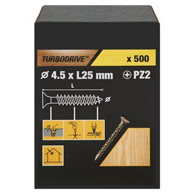 TurboDrive Pozidriv Steel Wood screw (Dia)4.5mm (L)25mm, Pack of 500