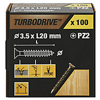 TurboDrive Pozidriv Yellow-passivated Steel Screw (Dia)3.5mm (L)20mm, Pack of 100