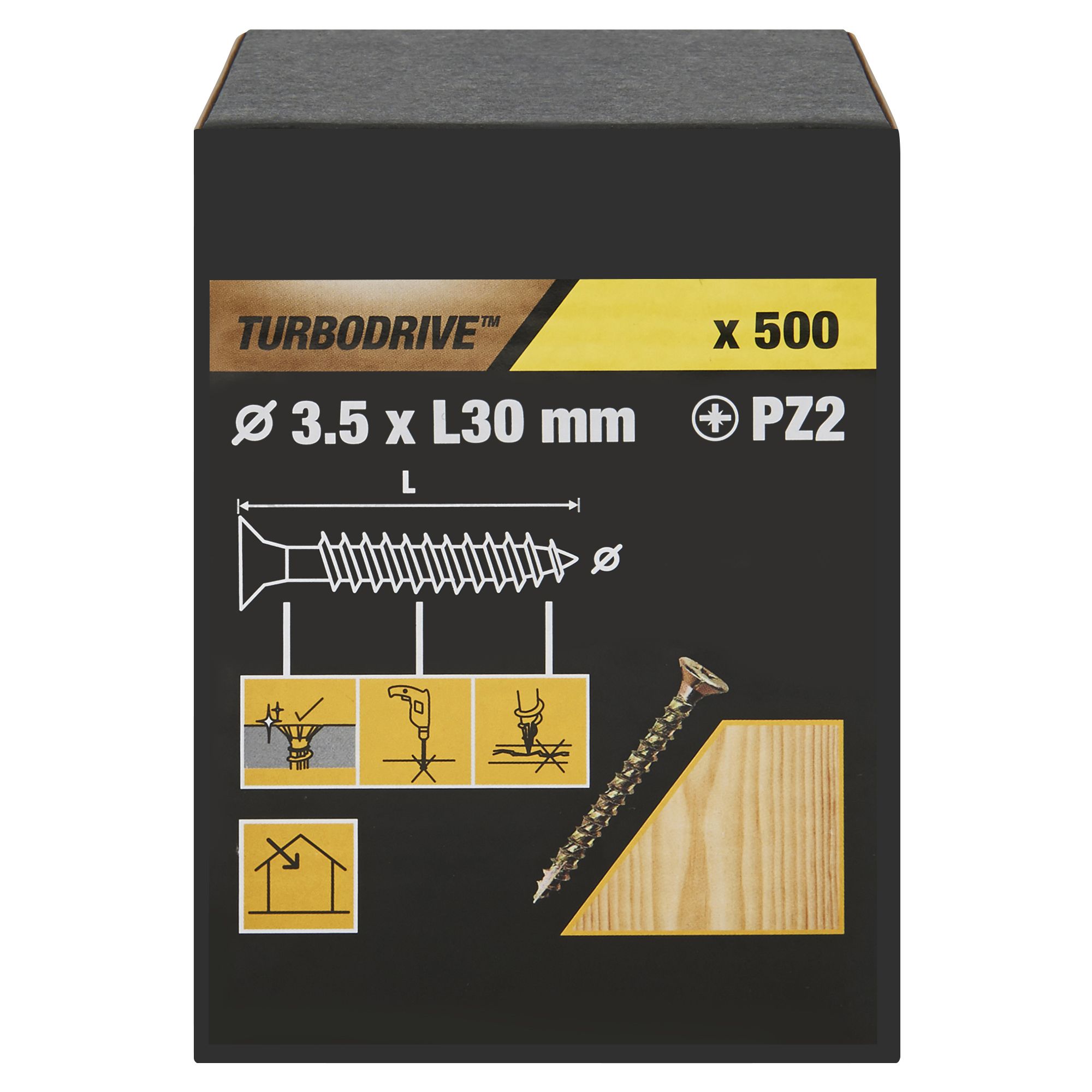 TurboDrive Pozidriv Yellow-passivated Steel Screw (Dia)3.5mm (L)30mm, Pack of 500