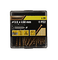 TurboDrive Pozidriv Yellow-passivated Steel Screw (Dia)3.5mm (L)50mm, Pack of 20
