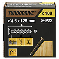 TurboDrive Pozidriv Yellow-passivated Steel Screw (Dia)4.5mm (L)25mm, Pack of 100