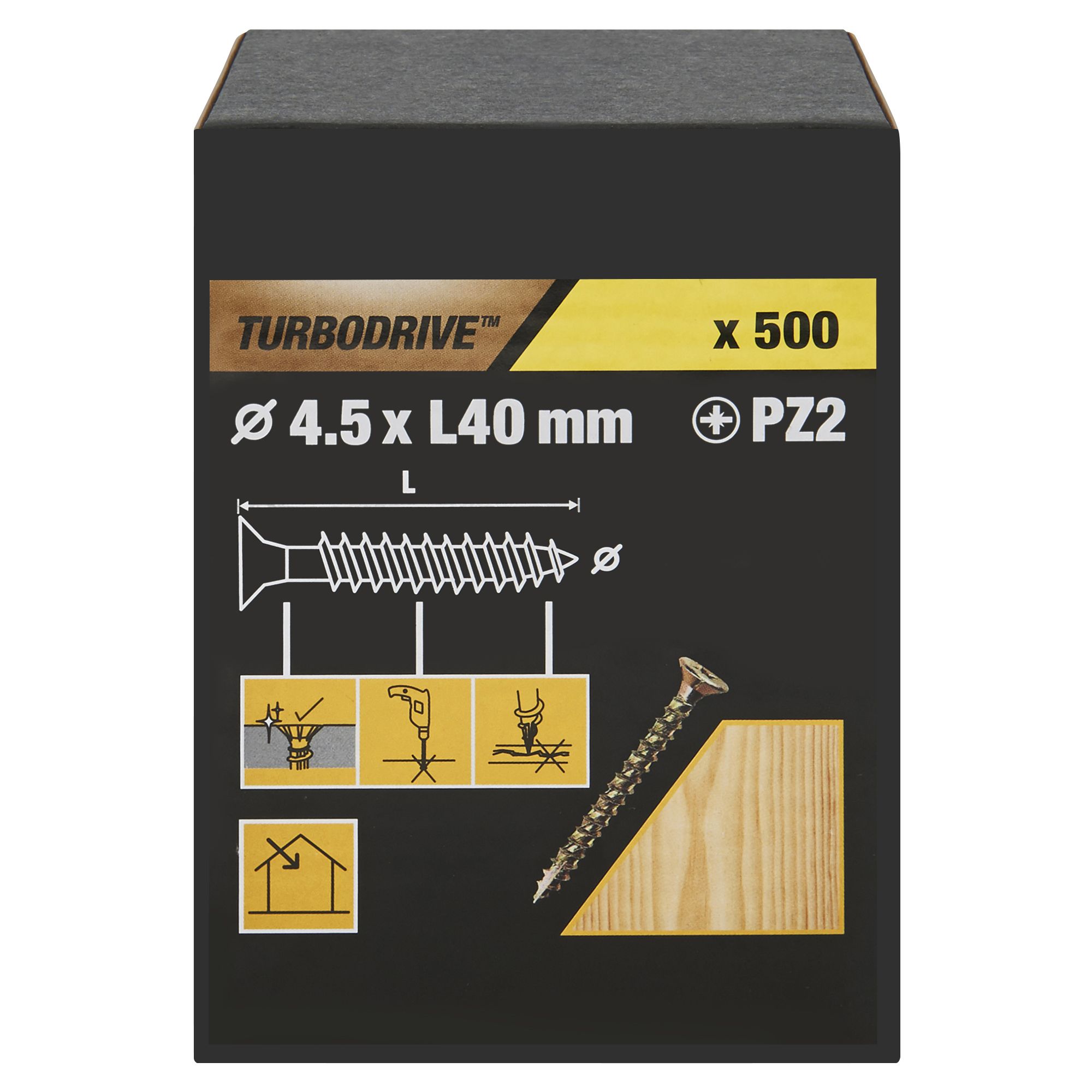 TurboDrive Pozidriv Yellow-passivated Steel Screw (Dia)4.5mm (L)40mm, Pack of 500