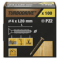 TurboDrive PZ Double-countersunk Yellow-passivated Steel Wood screw (Dia)4mm (L)20mm, Pack of 100