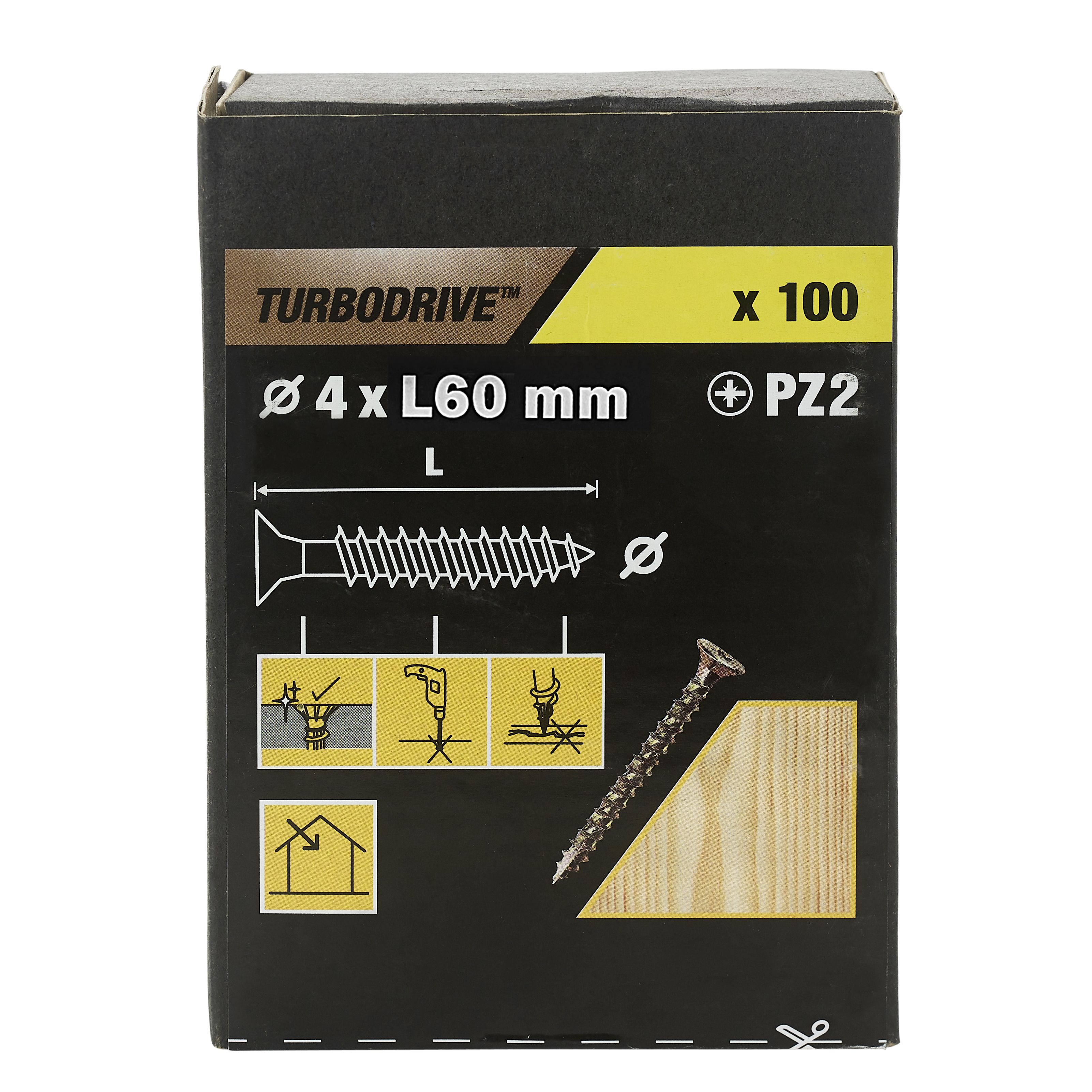 TurboDrive PZ Double-countersunk Yellow-passivated Steel Wood screw (Dia)4mm (L)60mm, Pack of 100