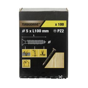 TurboDrive PZ Double-countersunk Yellow-passivated Steel Wood screw (Dia)5mm (L)100mm, Pack of 100