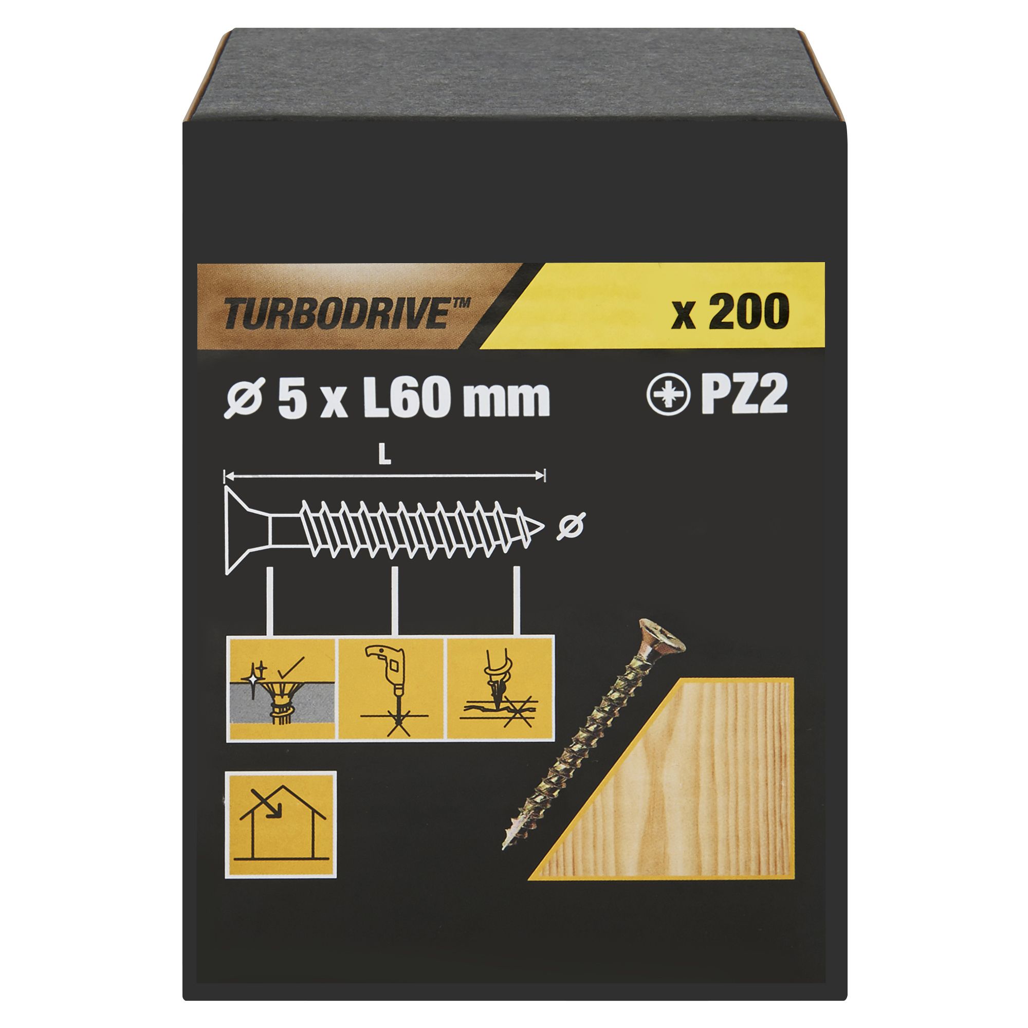 TurboDrive PZ Double-countersunk Yellow-passivated Steel Wood screw (Dia)5mm (L)60mm, Pack of 200 Price Comparisons | Compare The Build