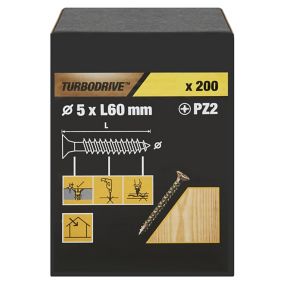 TurboDrive PZ Double-countersunk Yellow-passivated Steel Wood screw (Dia)5mm (L)60mm, Pack of 200