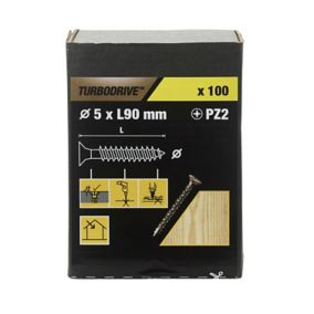 TurboDrive PZ Double-countersunk Yellow-passivated Steel Wood screw (Dia)5mm (L)90mm, Pack of 100