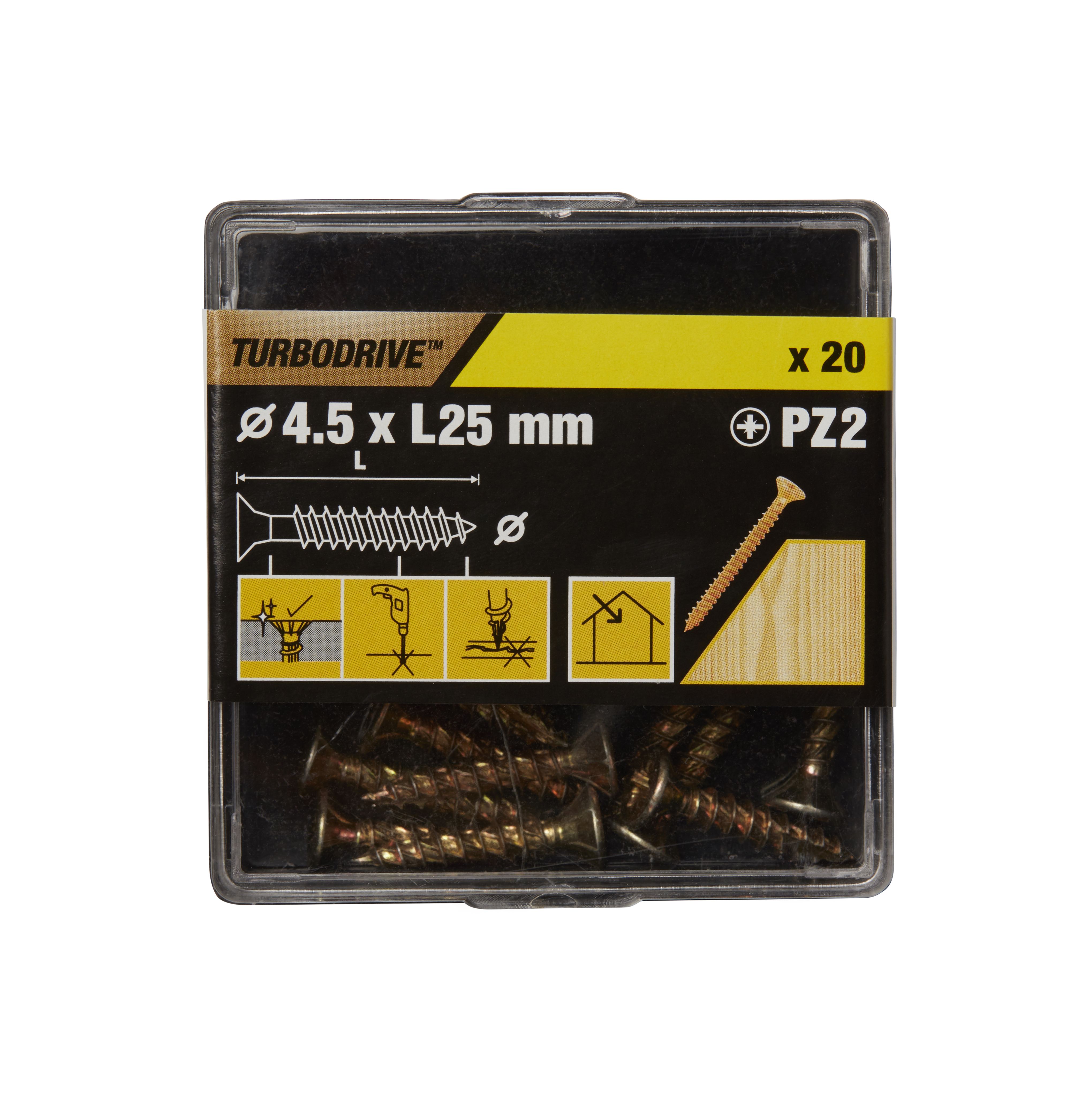 TurboDrive PZ Yellow-passivated Steel Screw (Dia)4.5mm (L)25mm, Pack of 20