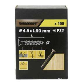 TurboDrive PZ Yellow-passivated Steel Screw (Dia)4.5mm (L)60mm, Pack of 100
