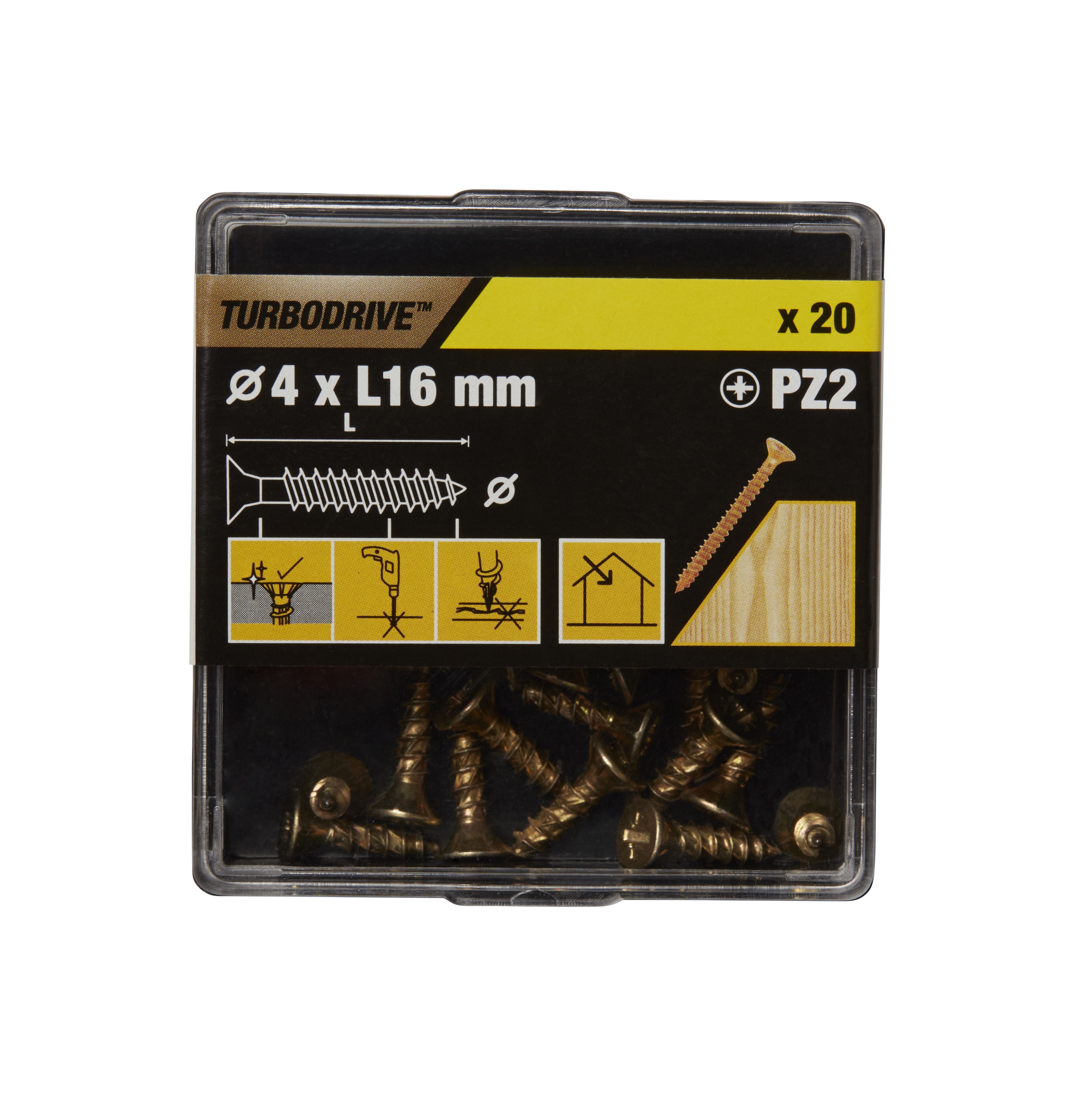 TurboDrive PZ Yellow-passivated Steel Screw (Dia)4mm (L)16mm, Pack of 20