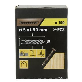 TurboDrive PZ Yellow-passivated Steel Screw (Dia)5mm (L)60mm, Pack of 100