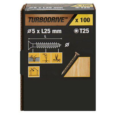 TurboDrive Torx A2 stainless steel Wood screw (Dia)5mm (L)25mm, Pack of 100