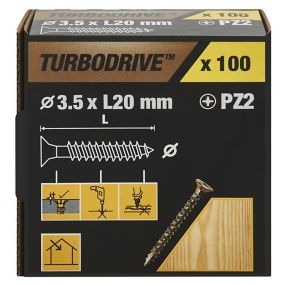 TurboDrive Yellow-passivated Steel Screw (Dia)3.5mm (L)20mm, Pack of 100