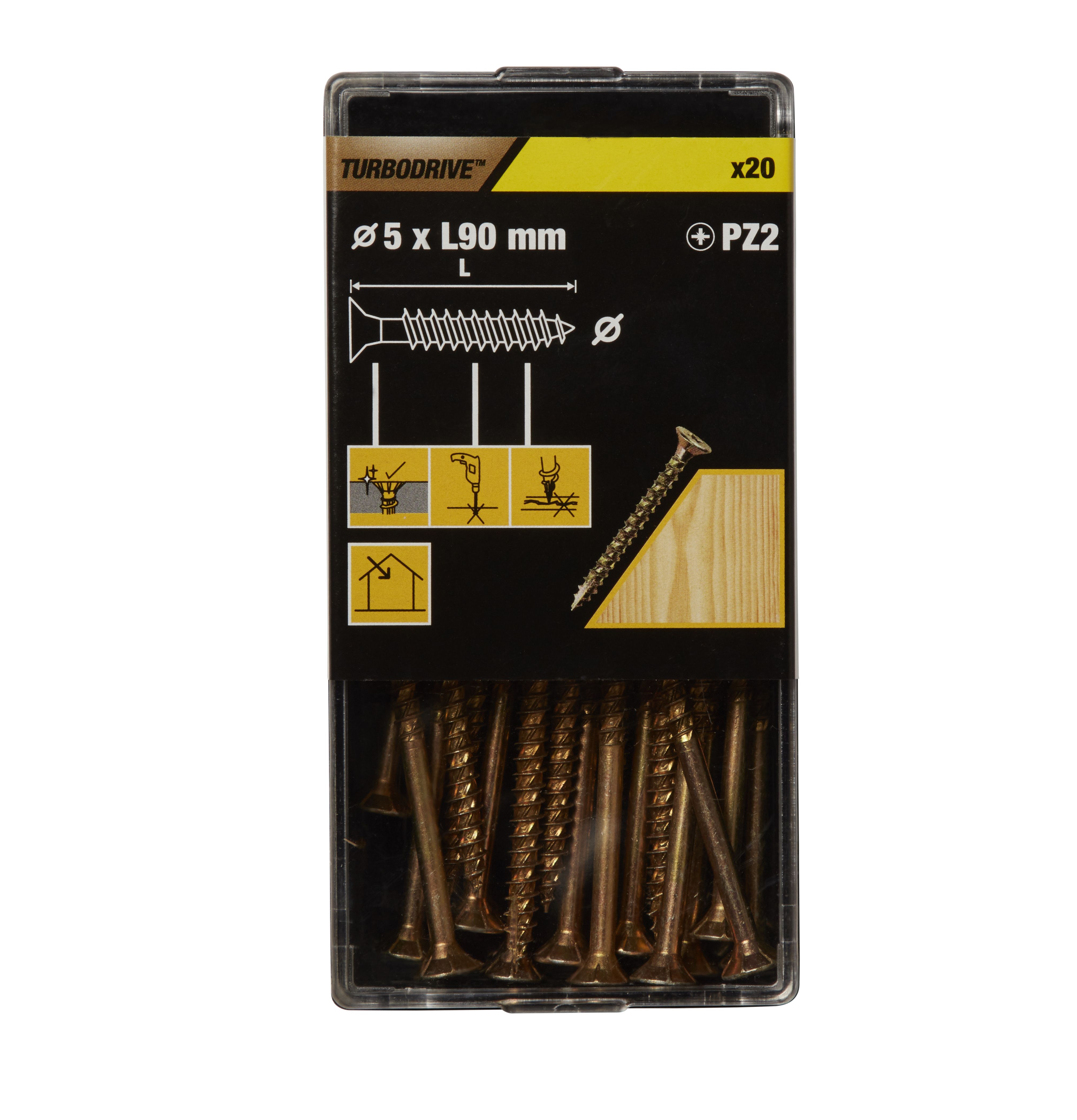 TurboDrive Yellow-passivated Steel Screw (Dia)5mm (L)90mm, Pack of 20