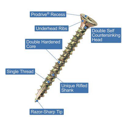 TurboGold PZ Flat countersunk Yellow-passivated Carbon steel Screw (Dia)5mm (L)30mm, Pack of 200
