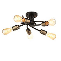 Turin Matt Black Antique brass effect 5 Lamp Ceiling light