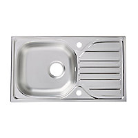 Turing Polished Inox Stainless steel 1 Bowl Sink & drainer (W)435mm x (L)760mm