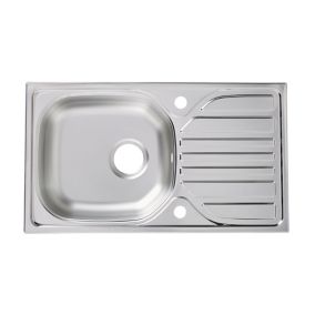 Turing Polished Inox Stainless steel 1 Bowl Sink & drainer (W)435mm x (L)760mm