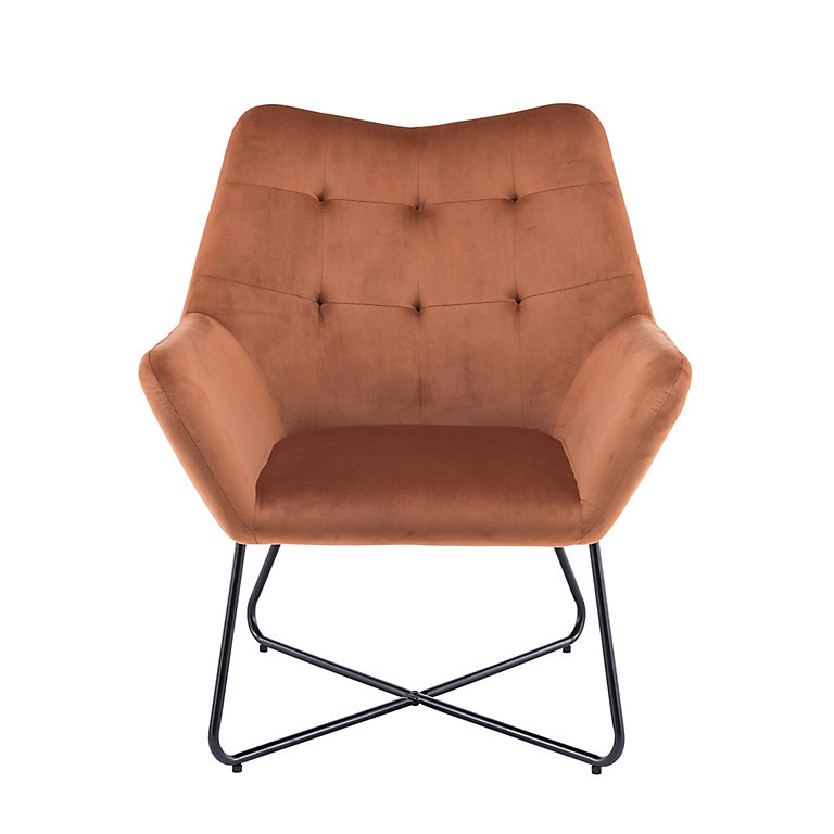 Turio Burnt Orange Velvet Effect Chair, Burnt Orange Armchair