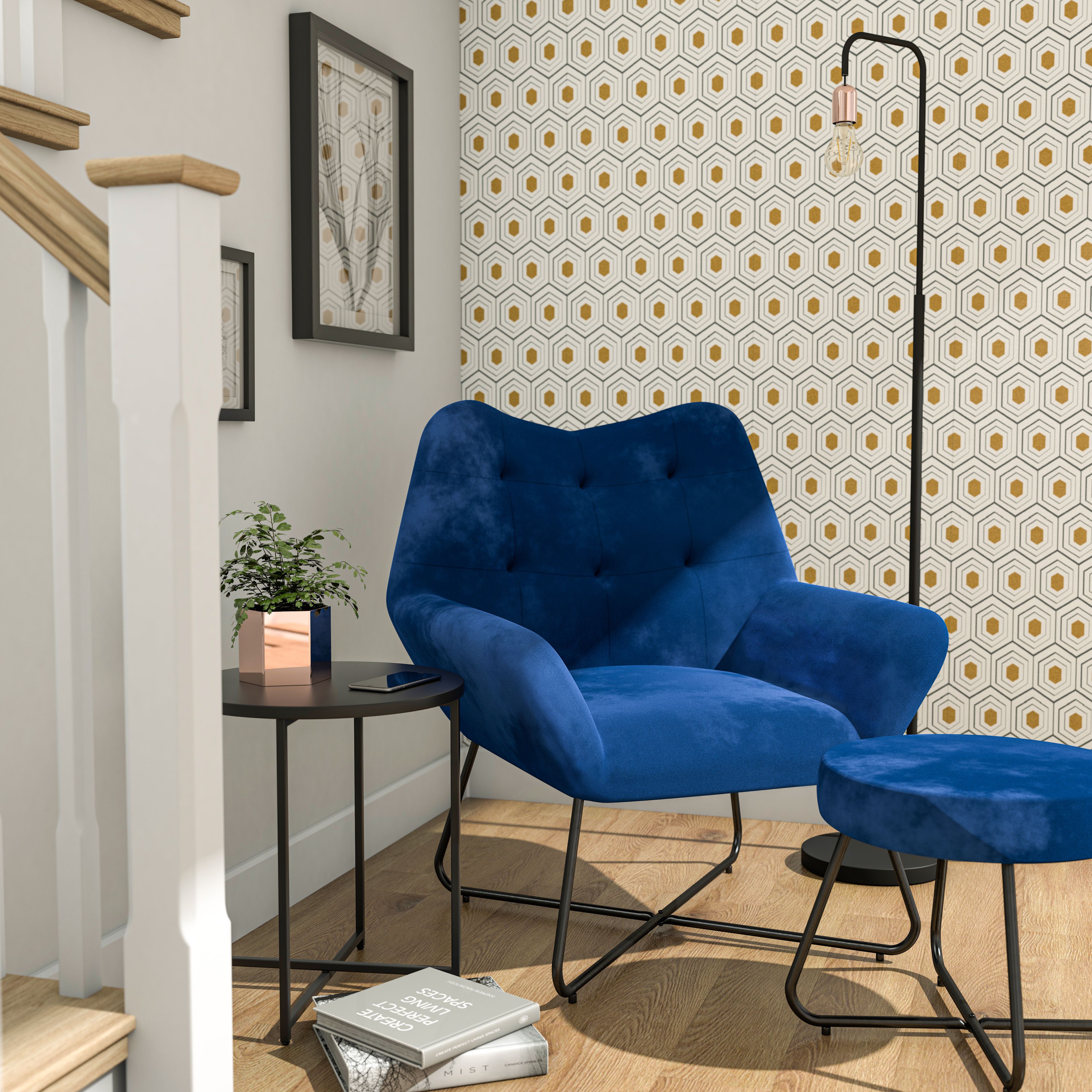 Turio Deep blue Velvet effect Chair (H)865mm (W)750mm (D)800mm | DIY at B&Q