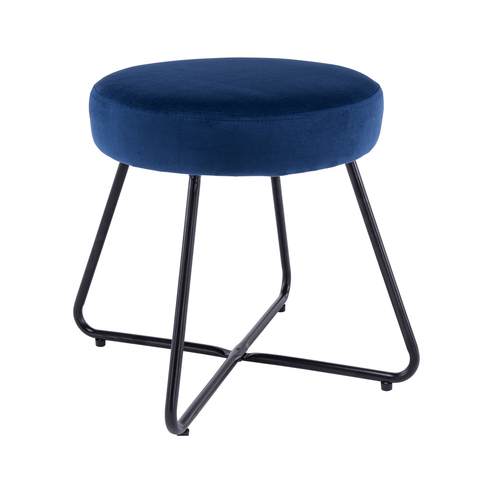 Turio Deep blue Velvet effect Padded Stool DIY at B Q