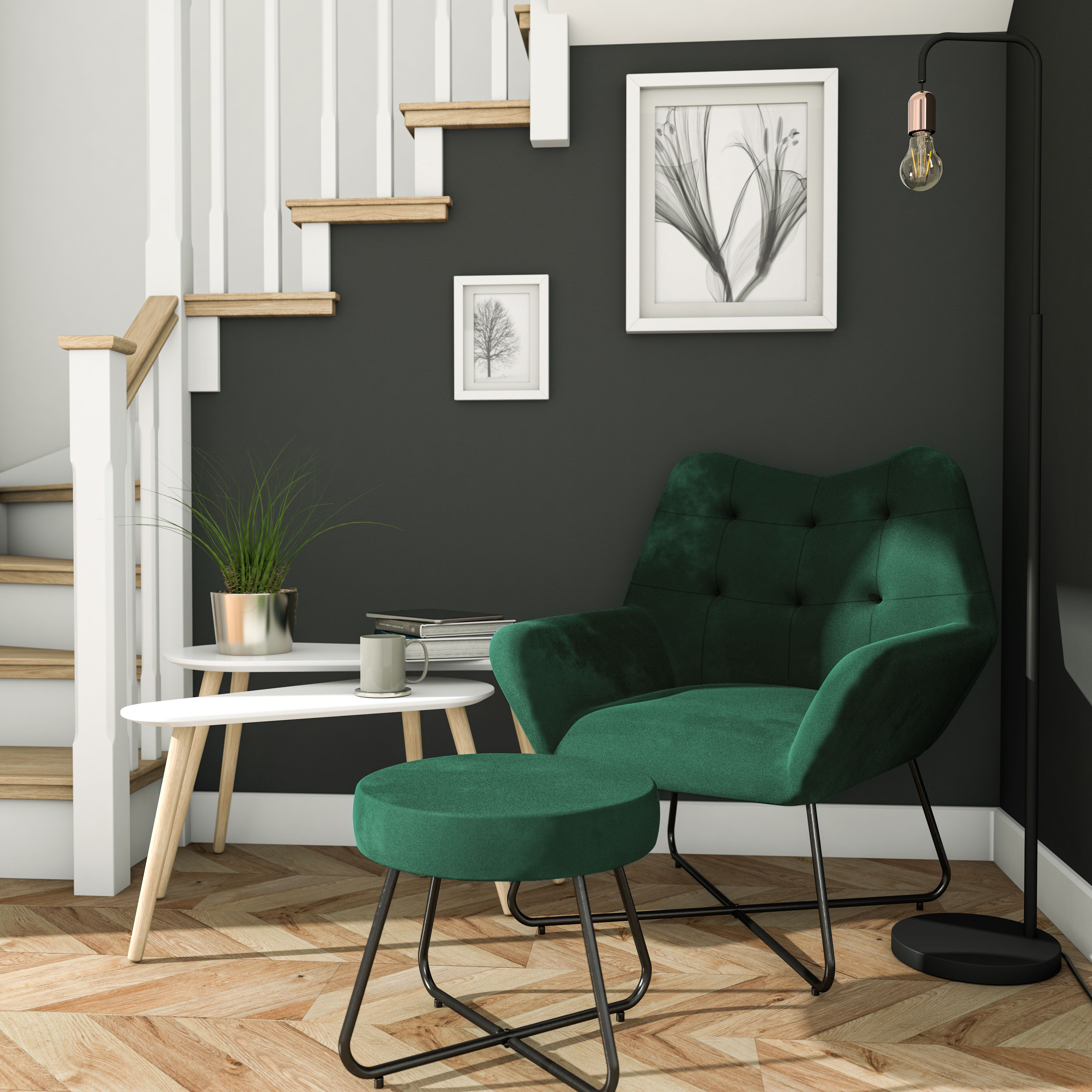Turio Forest green Velvet effect Chair (H)865mm (W)750mm (D)800mm | DIY