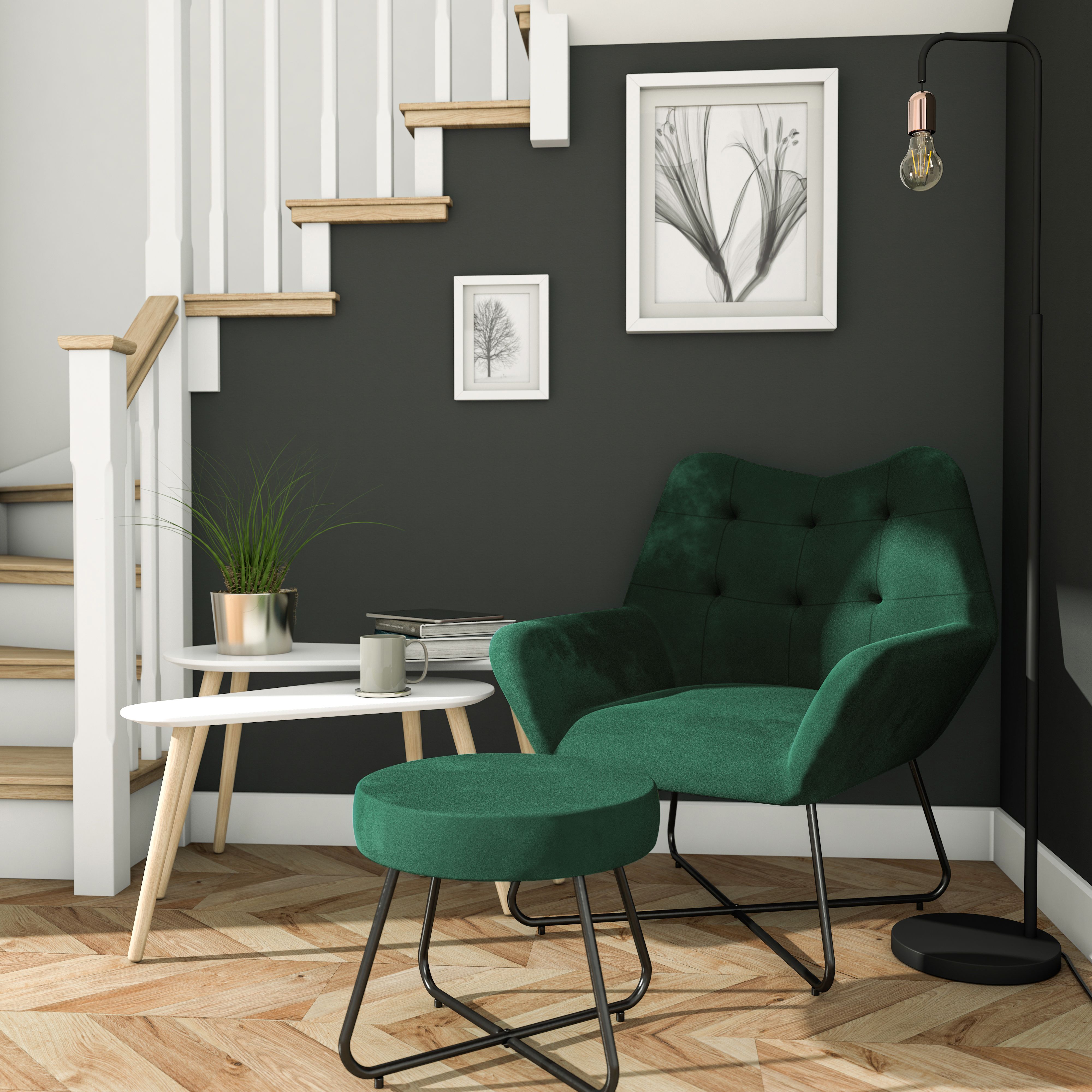 Turio Forest green Velvet effect Chair (H)865mm (W)750mm (D)800mm