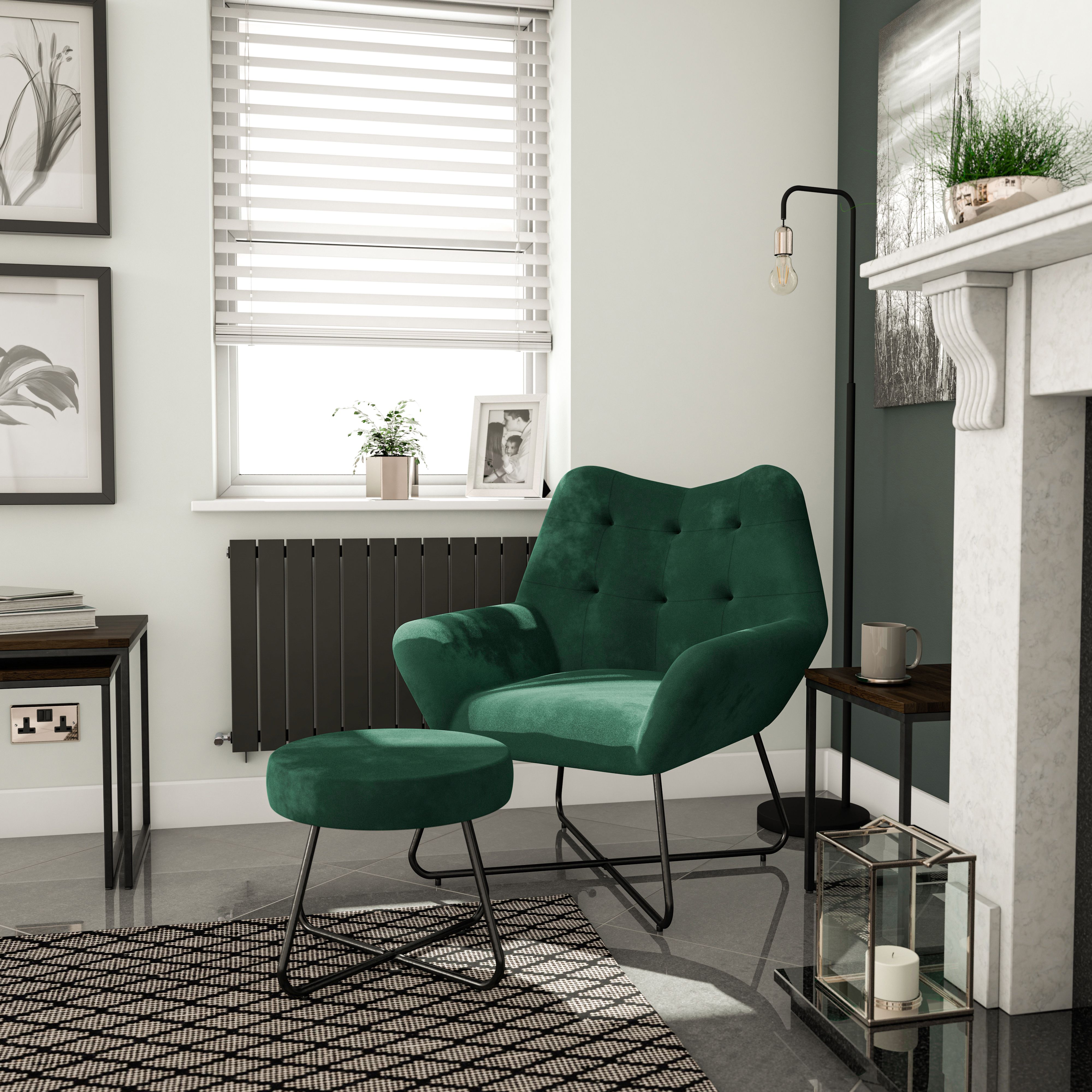 Turio Forest green Velvet effect Chair (H)865mm (W)750mm (D)800mm | DIY