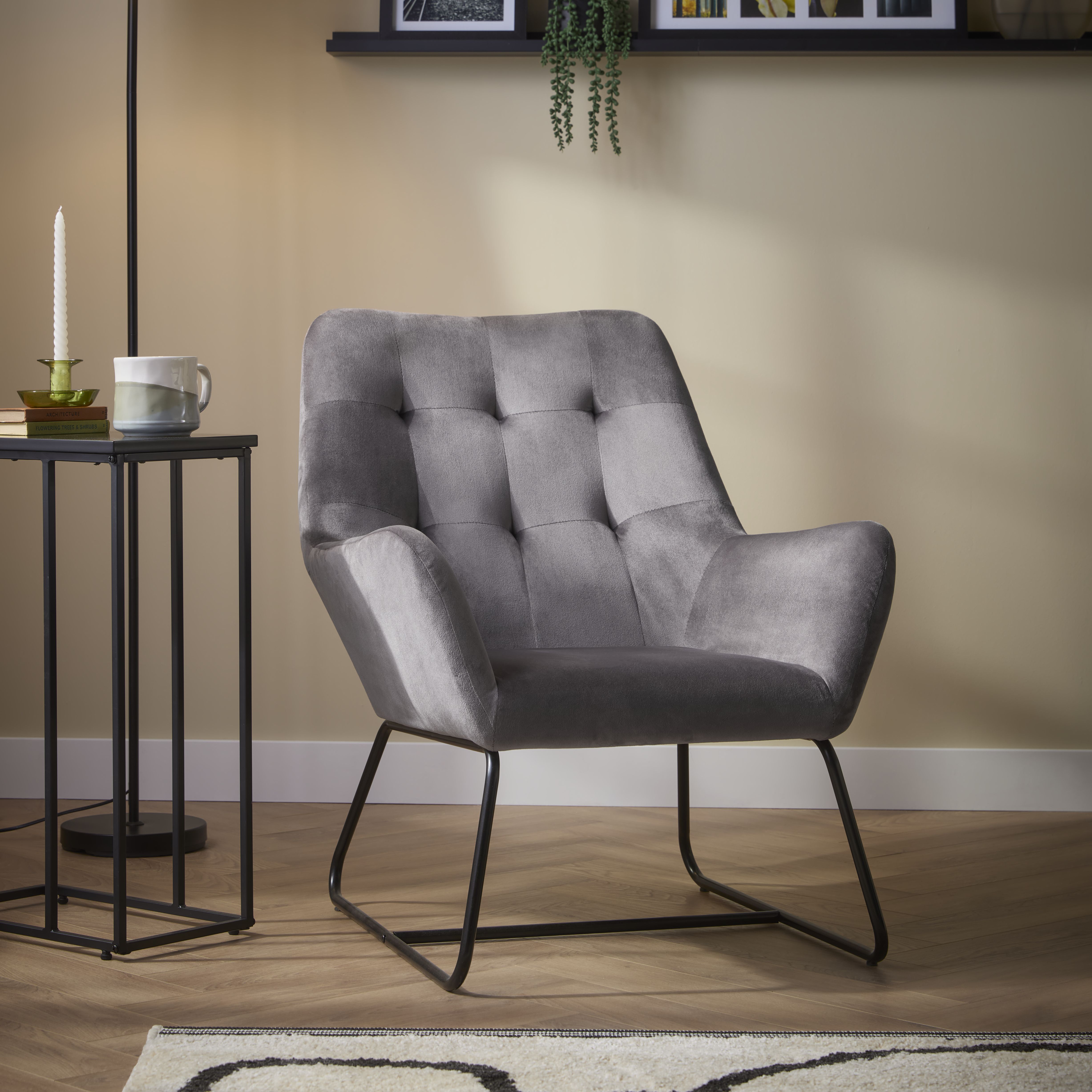 Turio Grey Velvet effect Relaxer chair (H)800mm (W)650mm (D)815mm