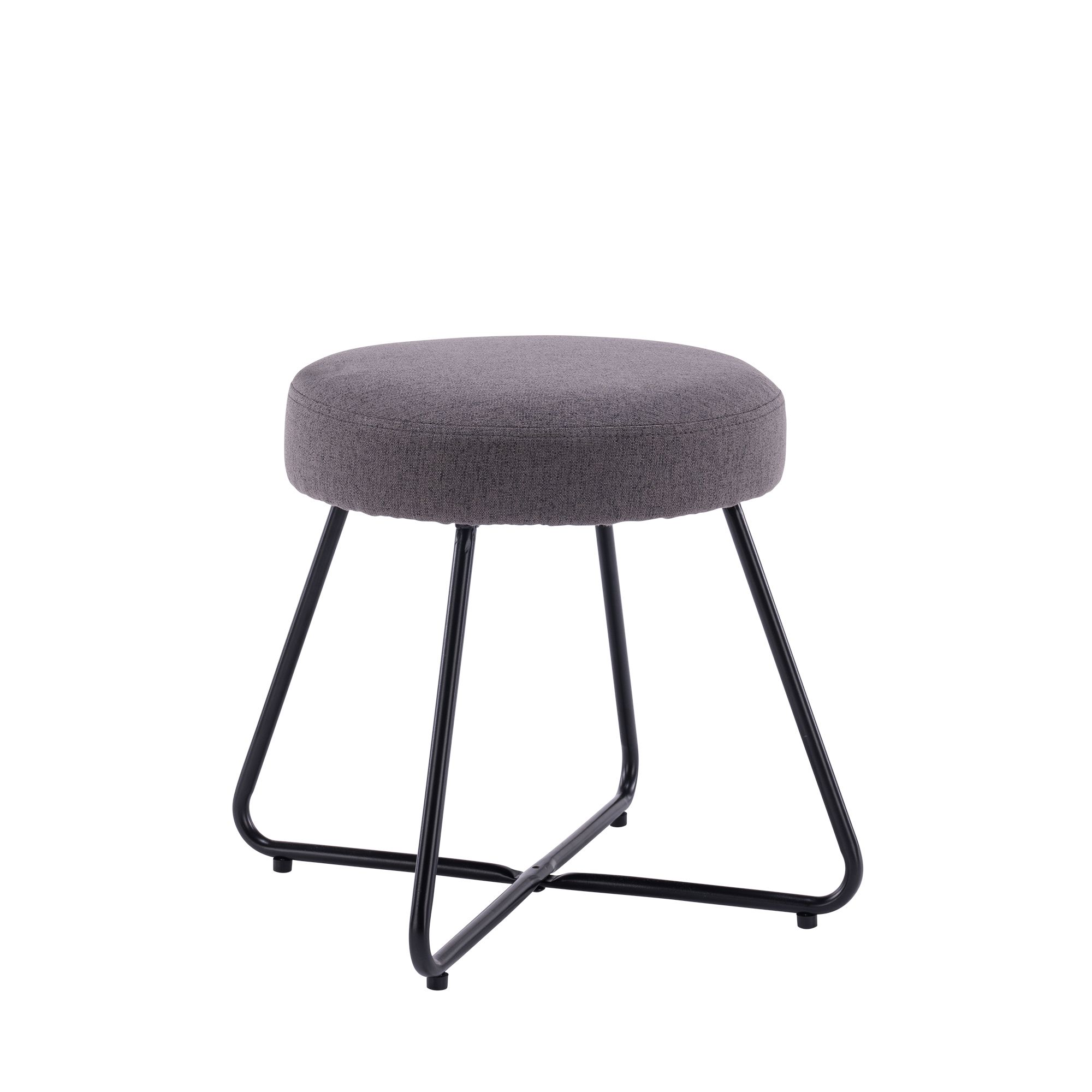 Turio Stone grey Linen effect Padded Stool